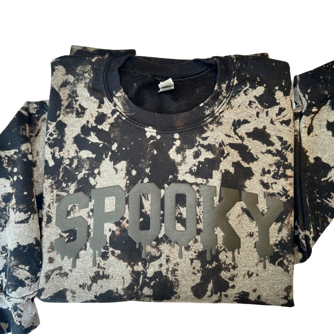 Bleached Spooky Sweatshirt, Puff Halloween Sweatshirt