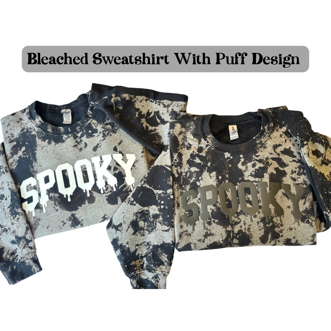 Bleached Spooky Sweatshirt, Puff Halloween Sweatshirt