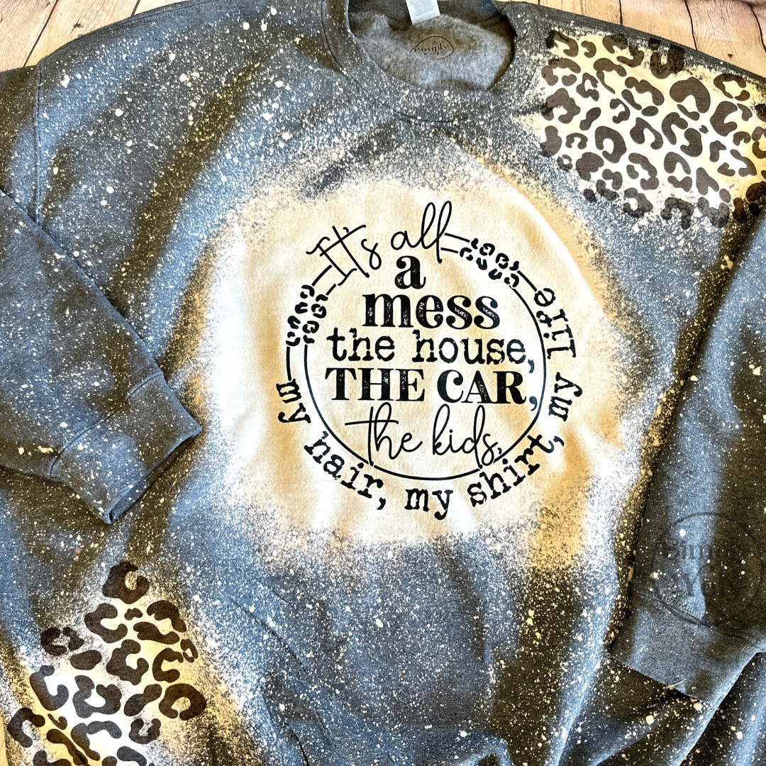 It's All a Mess Cheetah Print Bleached Crewneck
