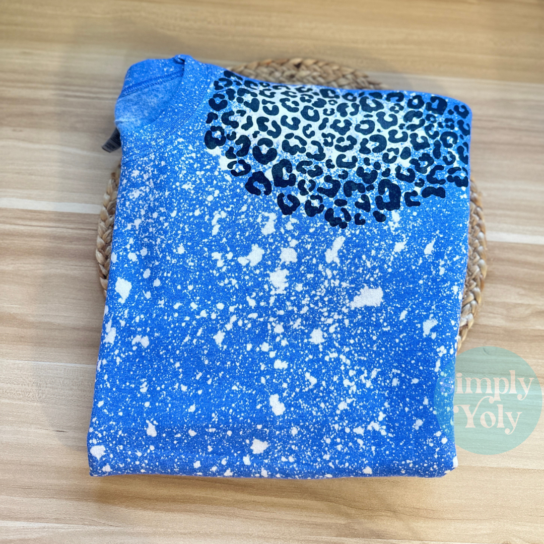 Royal Blue Bleached Crewneck With Leopard Print