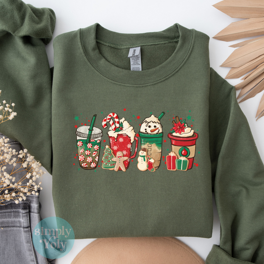 Snowman Coffee Cups Christmas Sweatshirt