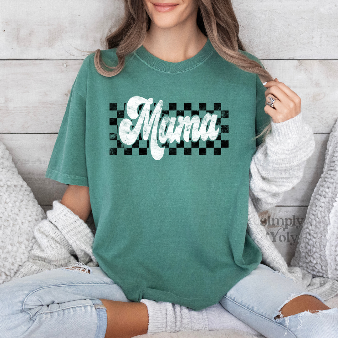 Retro Checkered Mama T-shirt