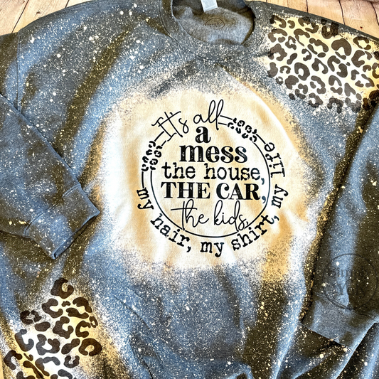 It's All a Mess Cheetah Print Bleached Crewneck