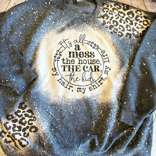 It's All a Mess Cheetah Print Bleached Crewneck