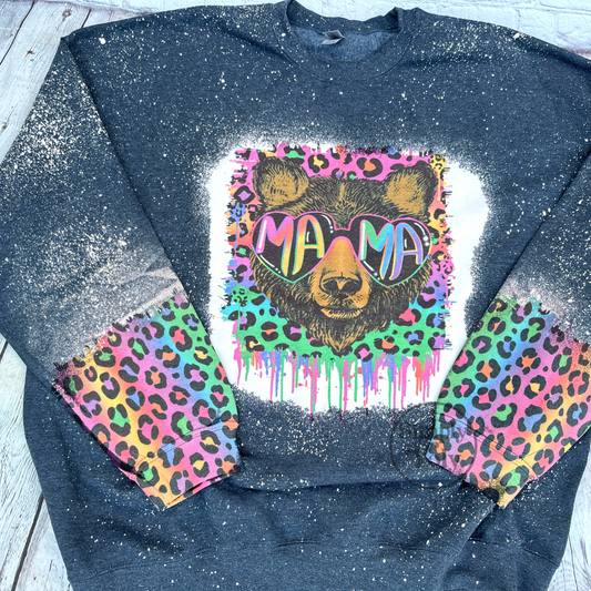 Mama  Bear Rainbow Leopard Crewneck