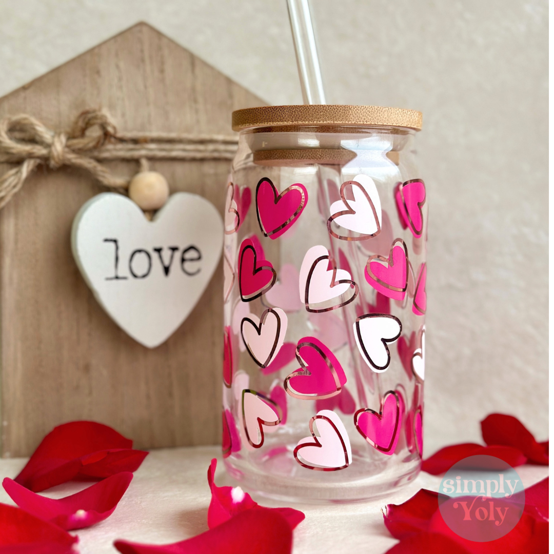 Cute Hearts Glass Can