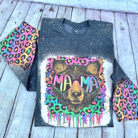 Mama  Bear Rainbow Leopard Crewneck
