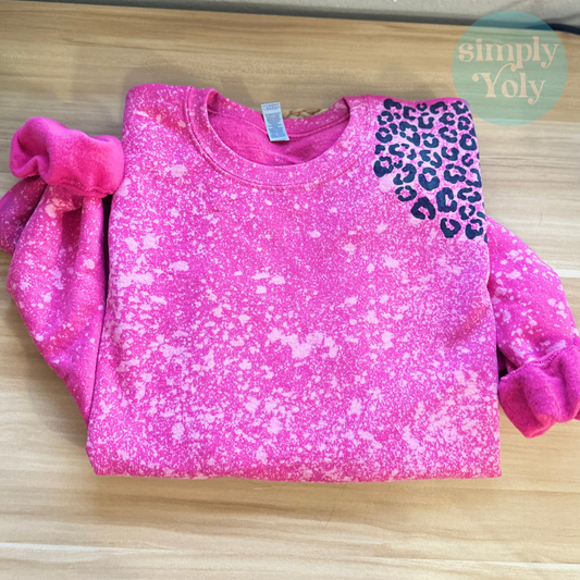 Pink Bleached Crewneck With Leopard Print