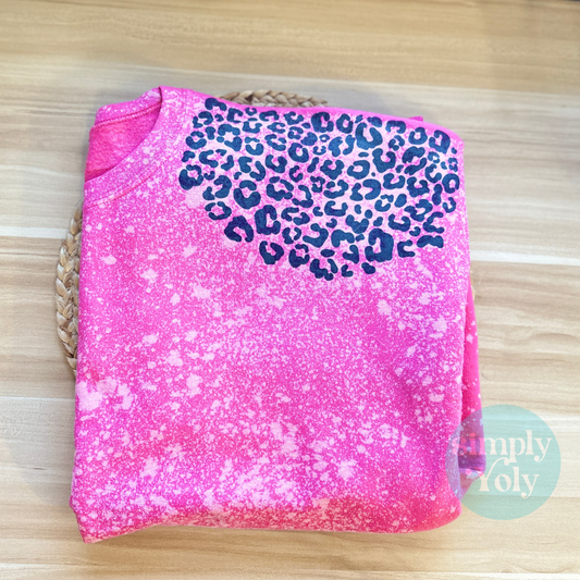 Pink Bleached Crewneck With Leopard Print