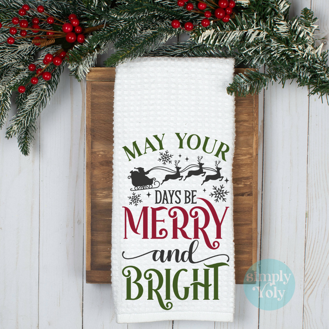 Merry And Bright  Christmas Kitchen Towel