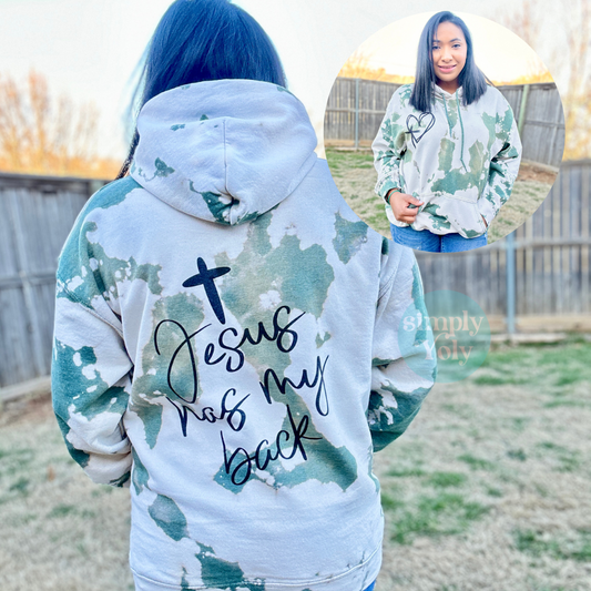 Jesus Has My Back Bleached Hoodie