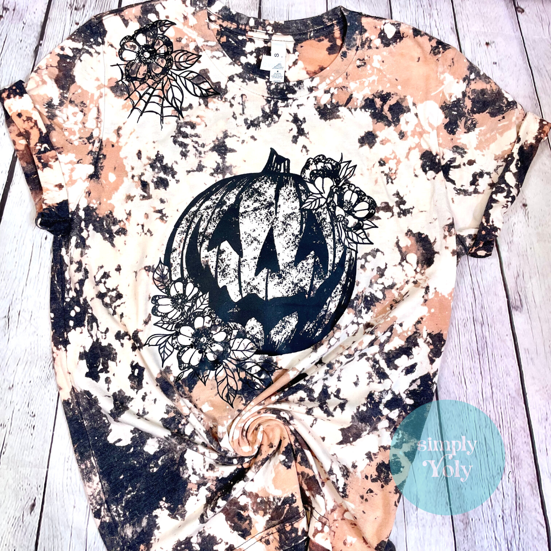 Grunge Pumpkin Halloween Bleached T-shirt